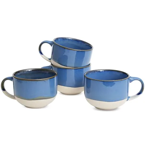 Reactive Big-Handle Mugs, 16 oz, Set of 4, Deep Blue
