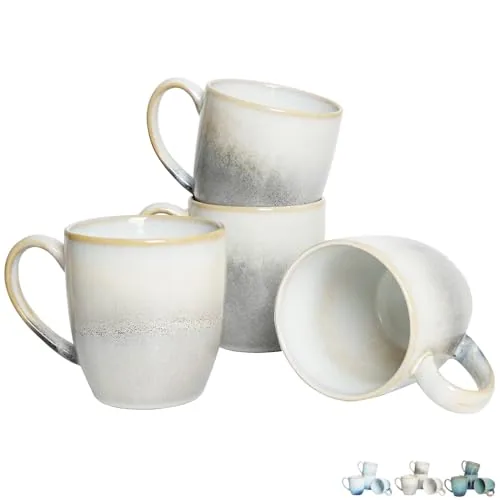 Reactive Big-Handle Mugs, 17 oz, Set of 4, Grey White