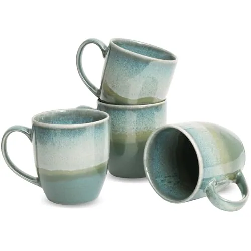 Reactive Big-Handle Mugs, 17 oz, Set of 4, Green