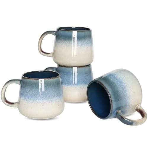 Reactive Big-Handle Mugs, 17 oz, Set of 4, Deep Blue