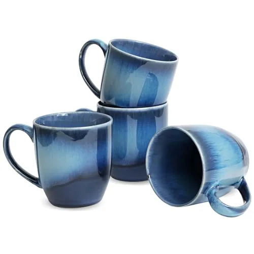 Reactive Big-Handle Mugs, 17 oz, Set of 4, Blue
