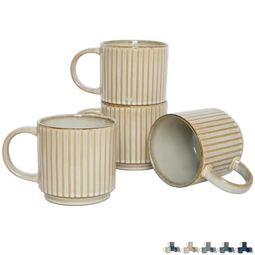 Reactive Stackable Mugs, 16 oz, Set of 4, Beige