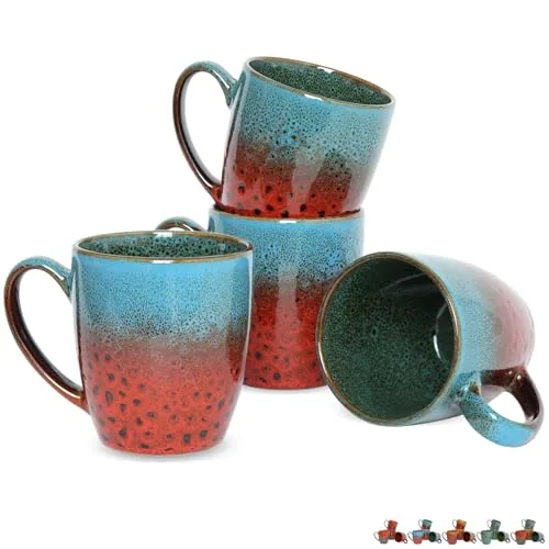 Reactive Big-Handle Mugs, 17 oz, Set of 4, Blue & Red