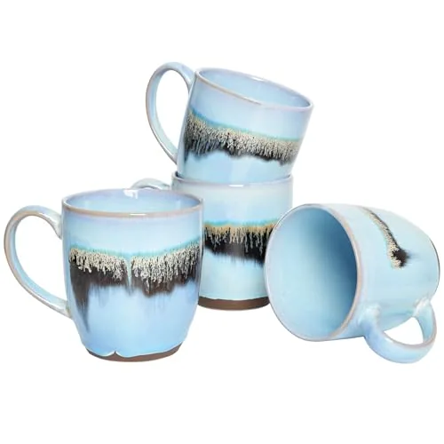 Reactive Big-Handle Mugs, 17 oz, Set of 4, Light Blue