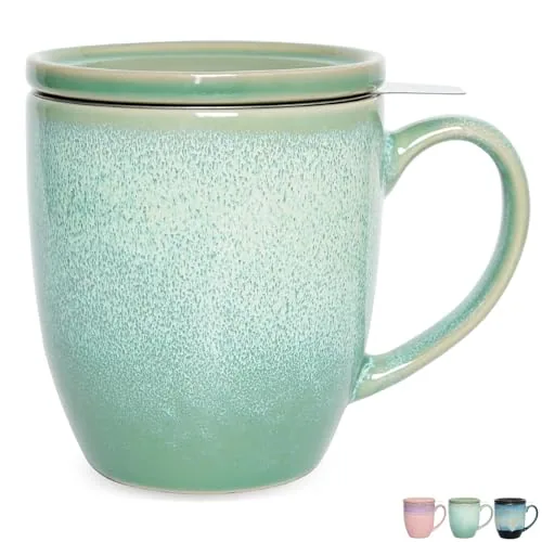 Reactive Tea Infuser Mug with Lid, 16 oz, Pale Green