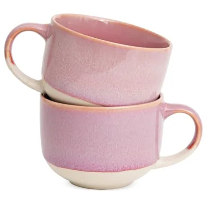 Reactive Big-Handle Mugs, 16 oz, Set of 2, Pink, mug sets