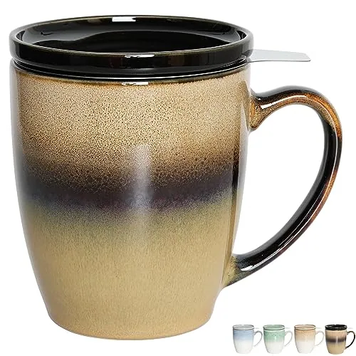 Reactive Tea Infuser Mug with Lid, 16 oz, Walnut