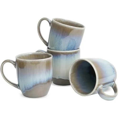 Reactive Big-Handle Mugs, 17 oz, Set of 4, Grey