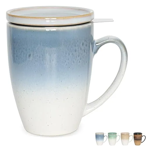 Reactive Tea Infuser Mug with Lid, 13.5 oz, Sky Ombré