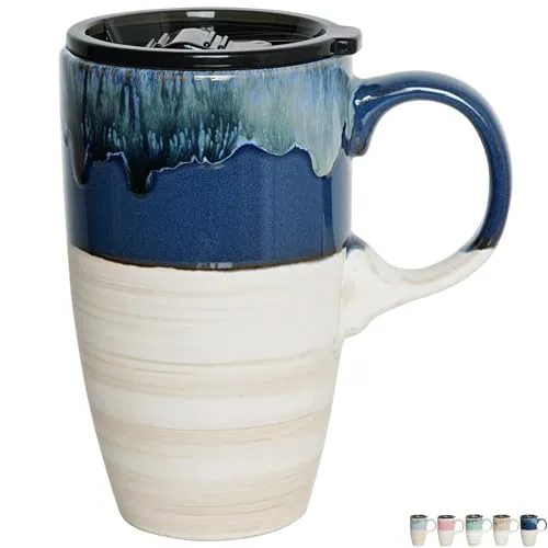 Reactive Travel Mug with Handle, 18 oz, Deep Blue