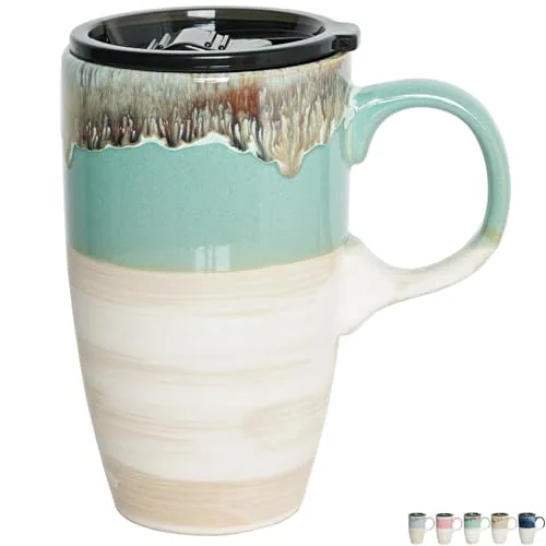 Reactive Travel Mug with Handle, 18 oz, Green