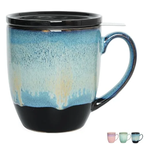 Reactive Tea Infuser Mug with Lid, 16 oz, Blue