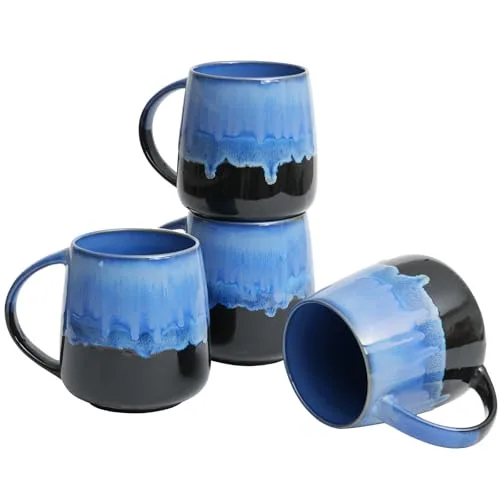 Reactive Big-Handle Mugs, 23 oz, Set of 4, Blue