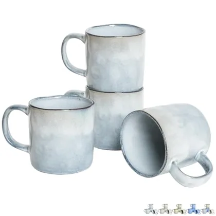Reactive Big-Handle Mugs, 14 oz, Set of 4, Light Blue, mug sets