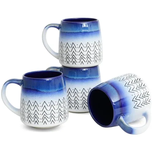 Reactive Big-Handle Mugs, 17 oz, Set of 4, Blue