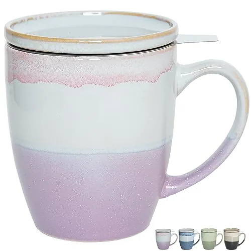 Reactive Tea Infuser Mug with Lid, 16 oz, Purple