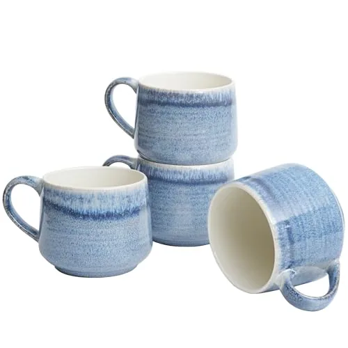 Reactive Big-Handle Mugs, 18 oz, Set of 4, Blue