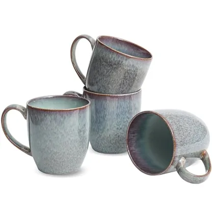 Reactive Big-Handle Mugs, 17 oz, Set of 4, Dark Violet, mug sets