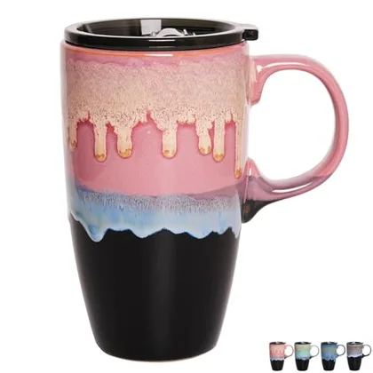 Reactive Travel Mug with Handle, 18 oz, Pink, travel mugs