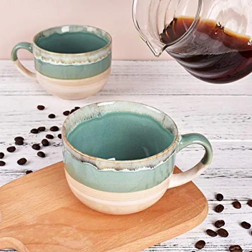Latte Mugs, 16 oz, Set of 2, Green