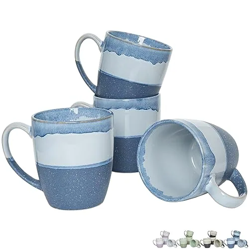 Reactive Big-Handle Mugs, 17 oz, Set of 4, Blue