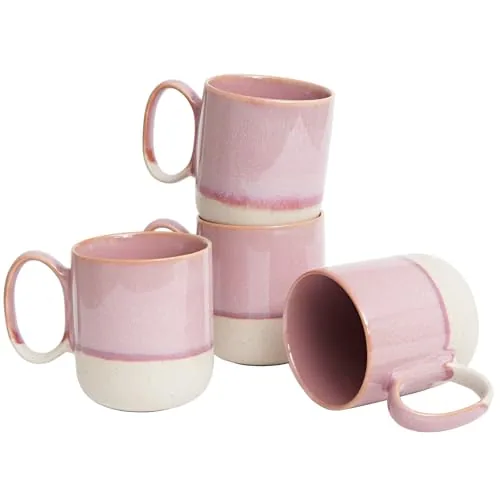 Reactive Big-Handle Mugs, 15 oz, Set of 4, Pink
