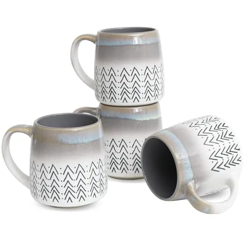 Reactive Big-Handle Mugs, 17 oz, Set of 4, Grey