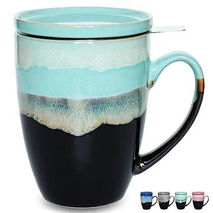 Reactive Tea Infuser Mug with Lid, 13.5 oz, Pastel Blue, tea infuser mugs