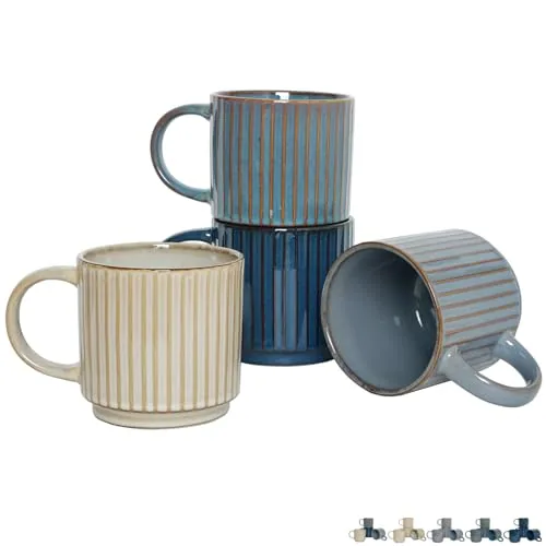 Reactive Stackable Mugs, 16 oz, Set of 4, Multicolour