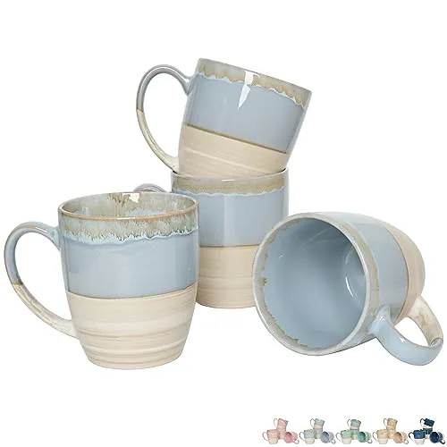 Reactive Big-Handle Mugs, 16 oz, Set of 4, Light Blue