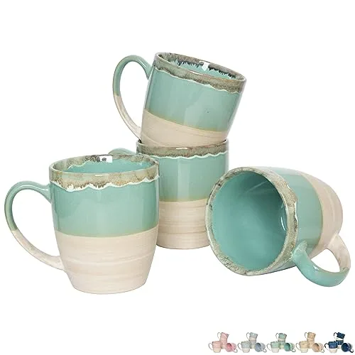 Reactive Big-Handle Mugs, 17 oz, Set of 4, Green