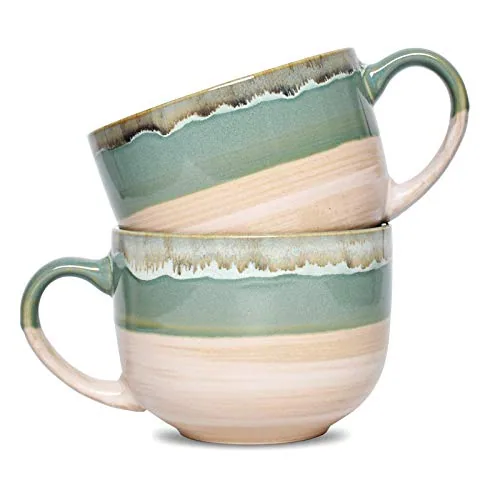 Latte Mugs, 16 oz, Set of 2, Green