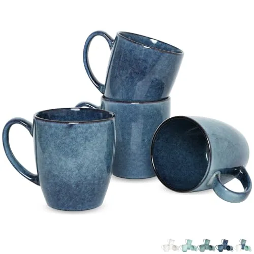 Reactive Big-Handle Mugs, 17 oz, Set of 4, Deep Blue