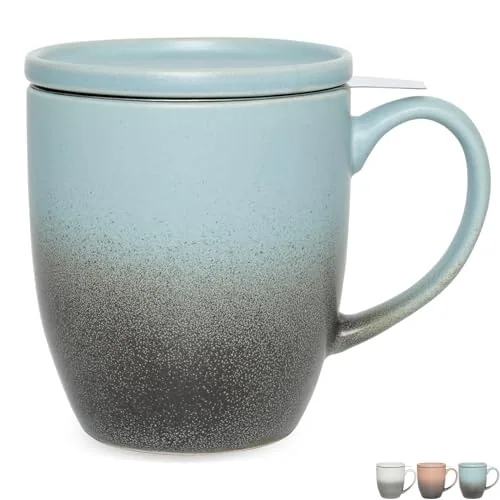 Reactive Tea Infuser Mug with Lid, 16 oz, Dark Blue