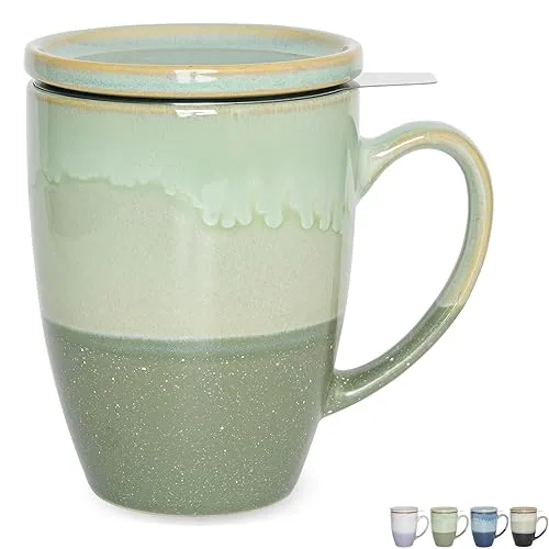 Reactive Tea Infuser Mug with Lid, 13.5 oz, Green