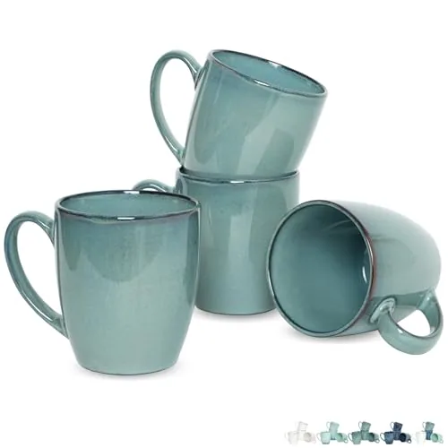 Reactive Big-Handle Mugs, 17 oz, Set of 4, Lake Green