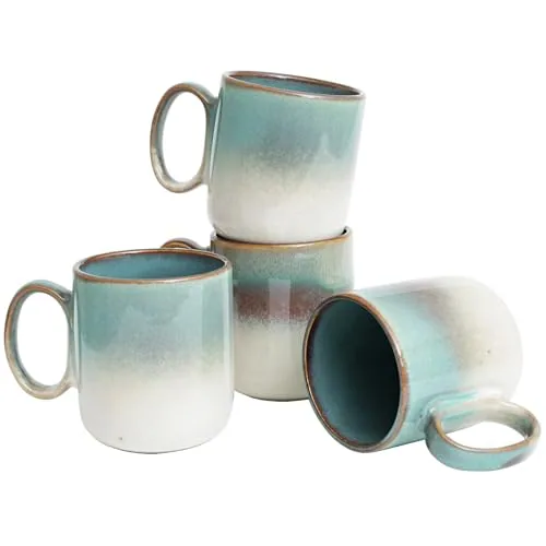 Reactive Big-Handle Mugs, 14 oz, Set of 4, Green