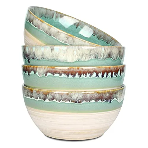 Reactive Soup Bowls, 26 oz, Set of 4, Green