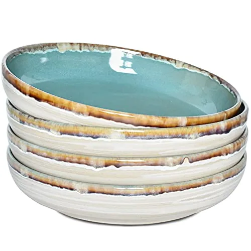 Reactive Pasta Bowls, 40 oz, Set of 4, Turquoise Green