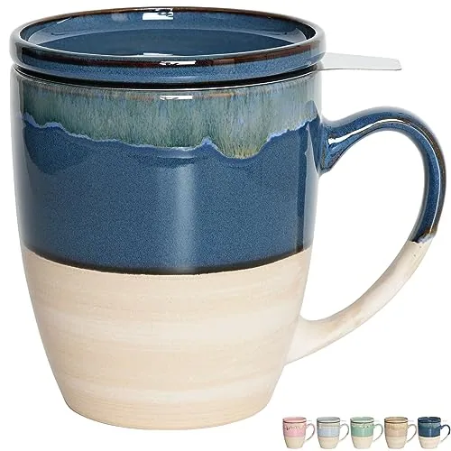 Reactive Tea Infuser Mug with Lid, 16 oz, Deep Blue