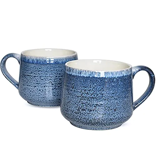 Wide Latte Mugs, 18 oz, Set of 2, Blue