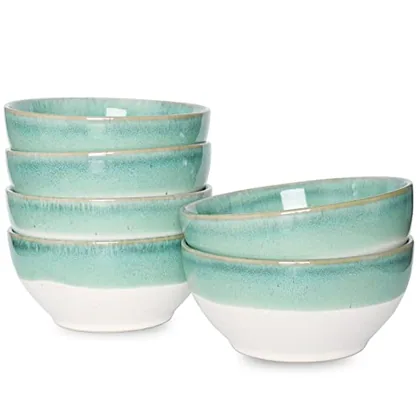 Reactive Dessert Bowls, 16 oz, Set of 6, Turquoise Green, bowls