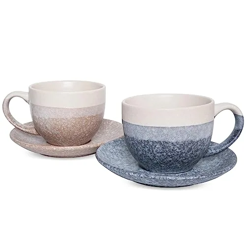 Reactive Cappuccino Cups & Saucers, 10 oz, Set of 2, Multicolour
